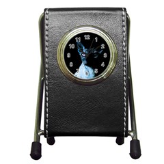 Blue Sphynx Cat Pen Holder Desk Clocks by Valentinaart