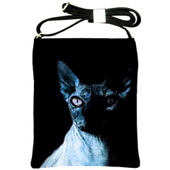 Blue Sphynx Cat Shoulder Sling Bags by Valentinaart