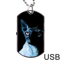 Blue Sphynx Cat Dog Tag Usb Flash (one Side) by Valentinaart