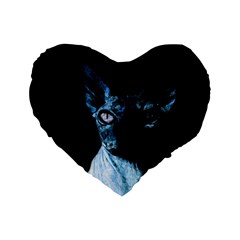 Blue Sphynx Cat Standard 16  Premium Heart Shape Cushions by Valentinaart