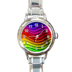 Spectrum Rainbow Background Surface Stripes Texture Waves Round Italian Charm Watch by Simbadda