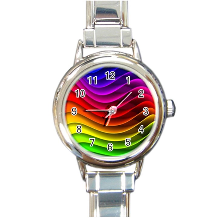 Spectrum Rainbow Background Surface Stripes Texture Waves Round Italian Charm Watch