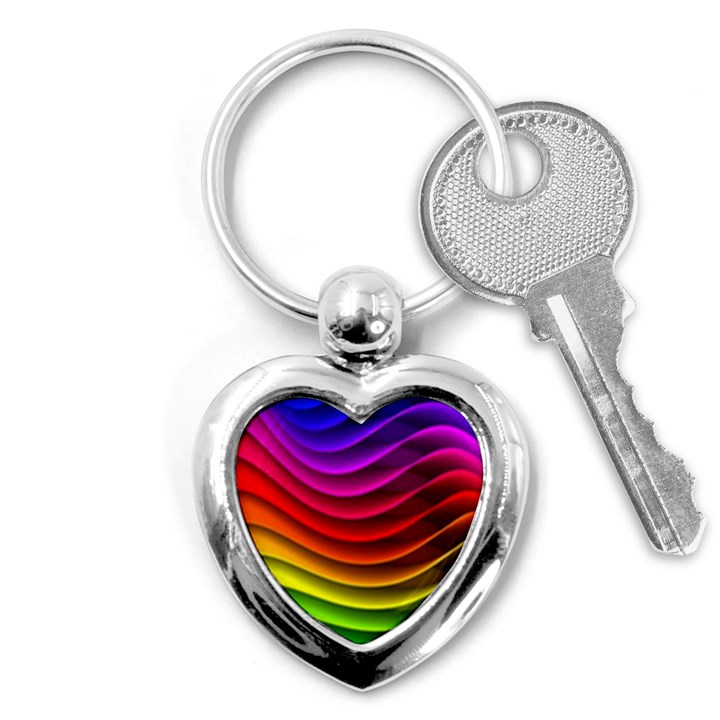 Spectrum Rainbow Background Surface Stripes Texture Waves Key Chains (Heart) 