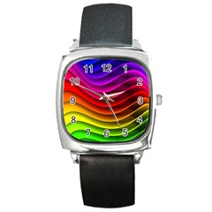 Spectrum Rainbow Background Surface Stripes Texture Waves Square Metal Watch by Simbadda