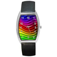 Spectrum Rainbow Background Surface Stripes Texture Waves Barrel Style Metal Watch