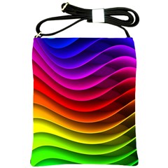 Spectrum Rainbow Background Surface Stripes Texture Waves Shoulder Sling Bags by Simbadda