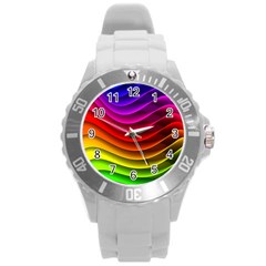 Spectrum Rainbow Background Surface Stripes Texture Waves Round Plastic Sport Watch (l) by Simbadda