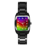 Spectrum Rainbow Background Surface Stripes Texture Waves Stainless Steel Barrel Watch Front