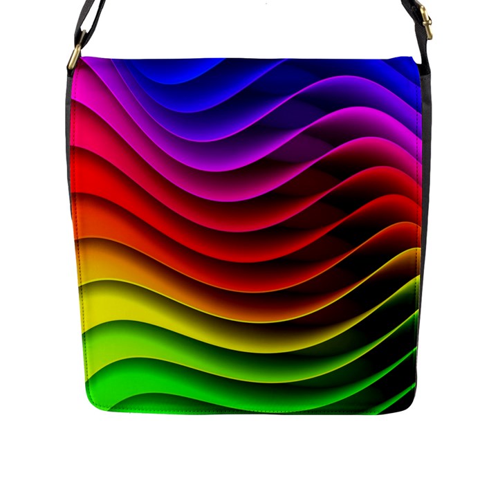 Spectrum Rainbow Background Surface Stripes Texture Waves Flap Messenger Bag (L) 