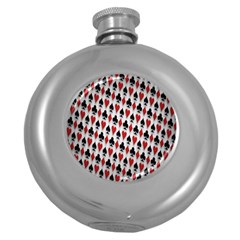 Suit Spades Hearts Clubs Diamonds Background Texture Round Hip Flask (5 Oz) by Simbadda