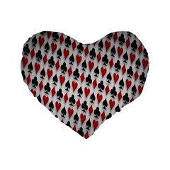 Suit Spades Hearts Clubs Diamonds Background Texture Standard 16  Premium Heart Shape Cushions by Simbadda