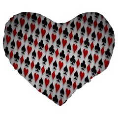 Suit Spades Hearts Clubs Diamonds Background Texture Large 19  Premium Heart Shape Cushions by Simbadda