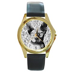 Sphynx Cat Round Gold Metal Watch by Valentinaart