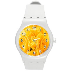 Yellow Neon Flowers Round Plastic Sport Watch (m) by Simbadda