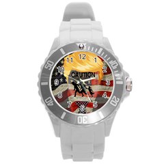 Caution Round Plastic Sport Watch (l) by Valentinaart