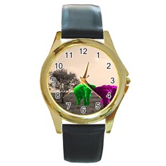 Africa  Round Gold Metal Watch by Valentinaart