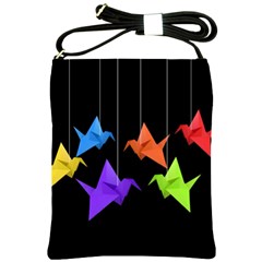 Paper Cranes Shoulder Sling Bags by Valentinaart