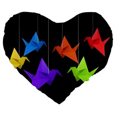 Paper Cranes Large 19  Premium Heart Shape Cushions by Valentinaart