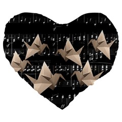 Paper Cranes Large 19  Premium Flano Heart Shape Cushions by Valentinaart