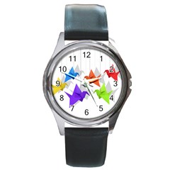 Paper Cranes Round Metal Watch by Valentinaart