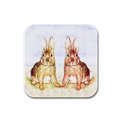 Rabbits  Rubber Square Coaster (4 Pack)  by Valentinaart