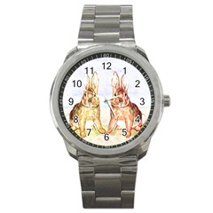 Rabbits  Sport Metal Watch by Valentinaart