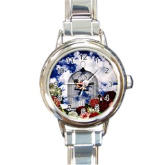 Vintage bird in the cage  Round Italian Charm Watch