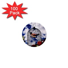 Vintage bird in the cage  1  Mini Buttons (100 pack) 