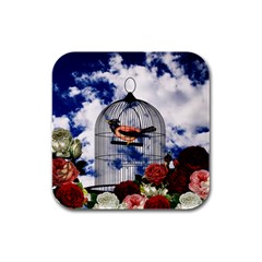 Vintage Bird In The Cage  Rubber Square Coaster (4 Pack)  by Valentinaart