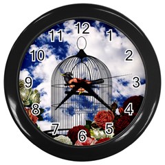 Vintage Bird In The Cage  Wall Clocks (black) by Valentinaart