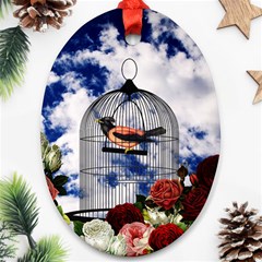 Vintage bird in the cage  Oval Ornament (Two Sides)