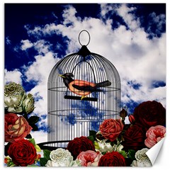 Vintage bird in the cage  Canvas 12  x 12  