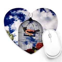 Vintage bird in the cage  Heart Mousepads