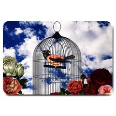 Vintage Bird In The Cage  Large Doormat  by Valentinaart