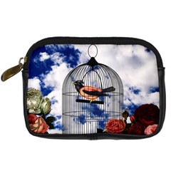 Vintage Bird In The Cage  Digital Camera Cases by Valentinaart