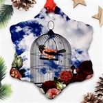 Vintage bird in the cage  Snowflake Ornament (Two Sides) Front