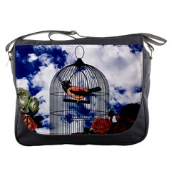 Vintage bird in the cage  Messenger Bags