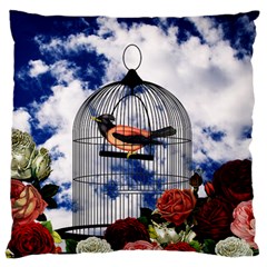 Vintage Bird In The Cage  Large Cushion Case (two Sides) by Valentinaart