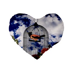 Vintage Bird In The Cage  Standard 16  Premium Heart Shape Cushions by Valentinaart