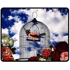 Vintage Bird In The Cage  Double Sided Fleece Blanket (medium)  by Valentinaart