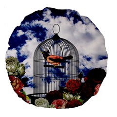 Vintage Bird In The Cage  Large 18  Premium Flano Round Cushions by Valentinaart