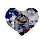 Vintage bird in the cage  Standard 16  Premium Flano Heart Shape Cushions Back