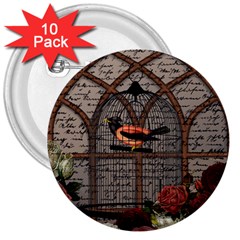 Vintage Bird In The Cage 3  Buttons (10 Pack)  by Valentinaart