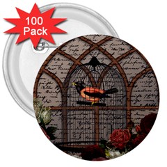 Vintage Bird In The Cage 3  Buttons (100 Pack)  by Valentinaart