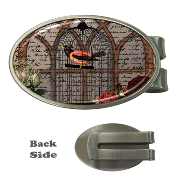 Vintage bird in the cage Money Clips (Oval) 