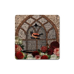 Vintage Bird In The Cage Square Magnet by Valentinaart