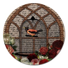 Vintage Bird In The Cage Magnet 5  (round) by Valentinaart