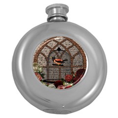 Vintage Bird In The Cage Round Hip Flask (5 Oz) by Valentinaart