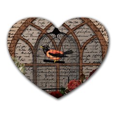 Vintage Bird In The Cage Heart Mousepads by Valentinaart