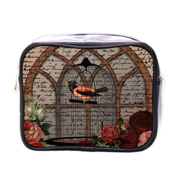 Vintage bird in the cage Mini Toiletries Bags